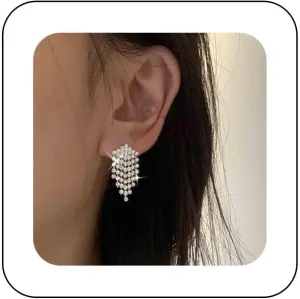 Sparkly Crystal Tassel Drop Earrings Rhinestone Chandeliers Earrings Cz Paved Tassel Earrings Gold Rhinestone Chain Dangle Earrings Wedding Jewelry for Women