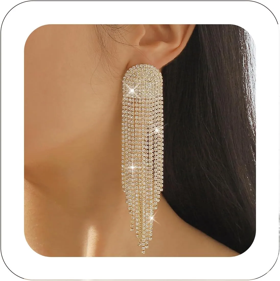 Sparkly Rhinestone Earrings Dangling Silver Statement Tassel Earrings Prom Crystal Chandelier Earrings Long Fringe Rhinestone Dangle Earrings Wedding Party Jewelry for Women
