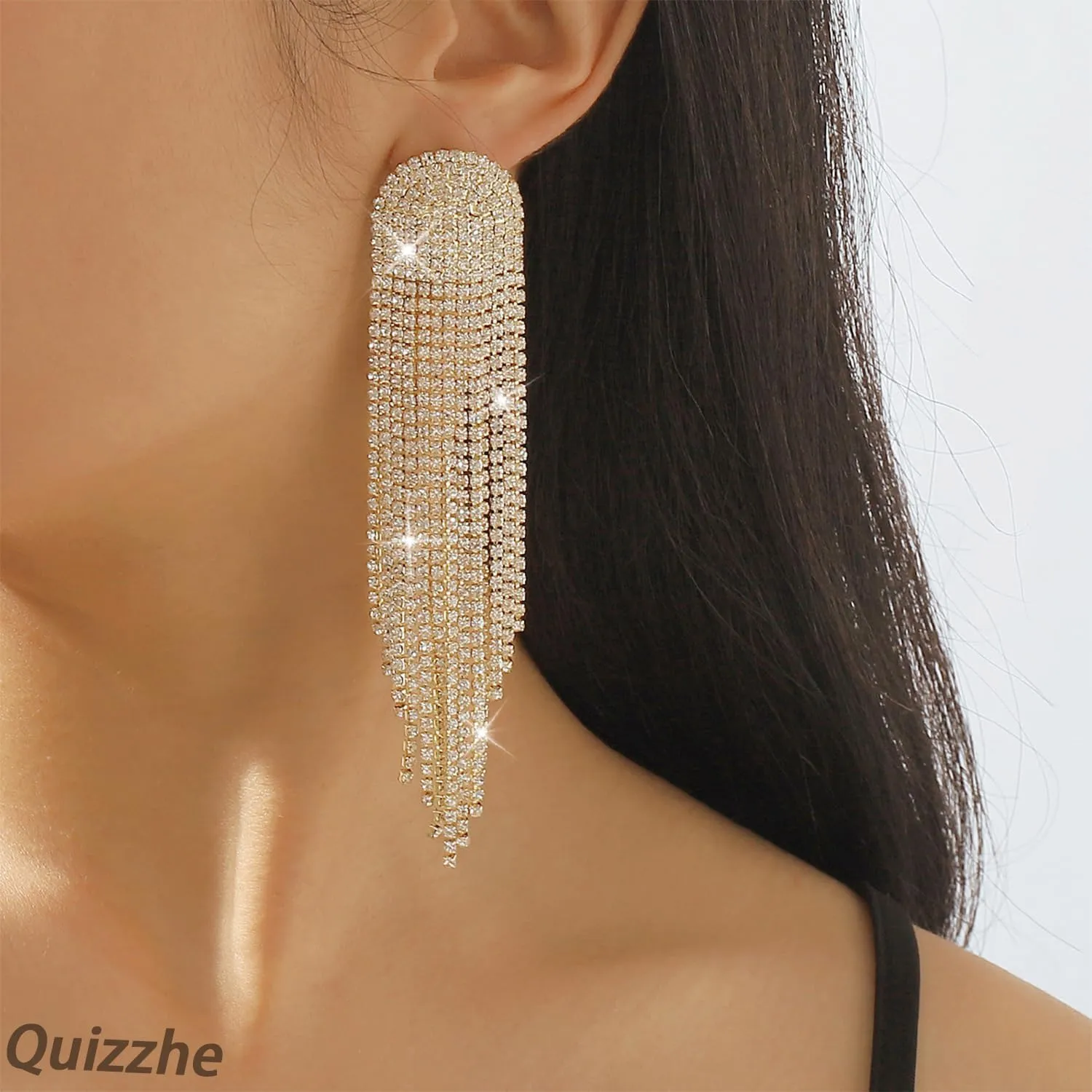 Sparkly Rhinestone Earrings Dangling Silver Statement Tassel Earrings Prom Crystal Chandelier Earrings Long Fringe Rhinestone Dangle Earrings Wedding Party Jewelry for Women