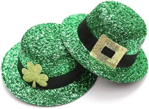 St. Patricks Day Glitter Hats Hair Clips - 2Pcs Shamrock & Buckle Design Headbands, Fun Holiday Accessories for Women and Girls
