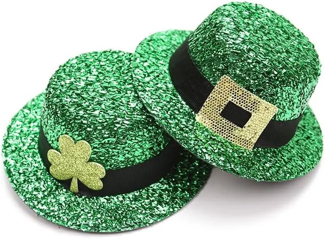 St. Patricks Day Glitter Hats Hair Clips - 2Pcs Shamrock & Buckle Design Headbands, Fun Holiday Accessories for Women and Girls