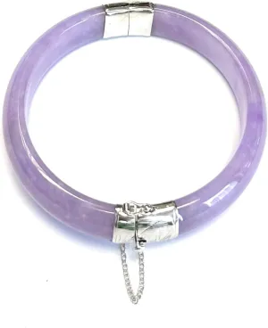 Sterling Silver Genuine Jade Bangle Bracelet  Hand-Carved, Polished Finish, with Clasp