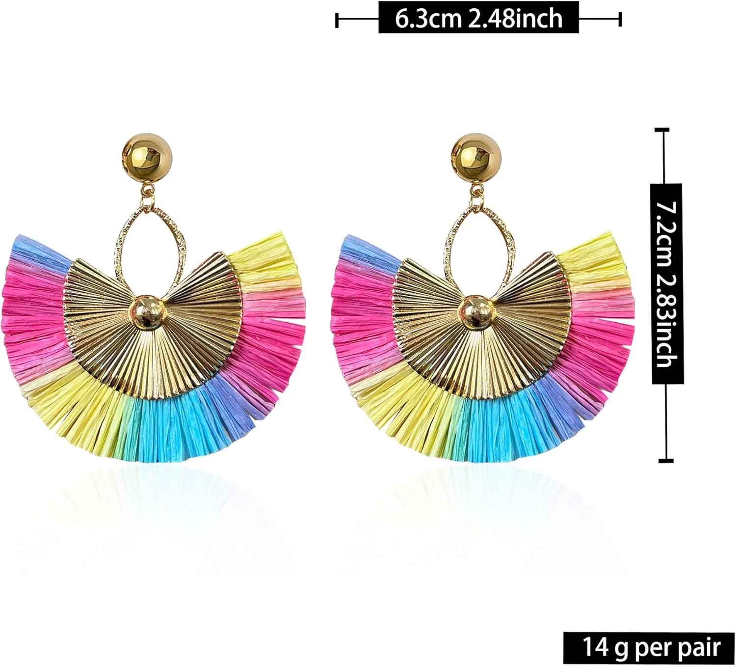 Straw Statement Tassel Earrings Hoop Tassel Bohemian Geometric Handmade Earrings for Women