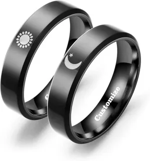 Sun and Moon Rings Matching Rings for Couples Personalized Rings Promise Couple Ring Customized Engagement Wedding Ring Band Sets for Him and Her Stainless Steel High Polished Comfort Fit