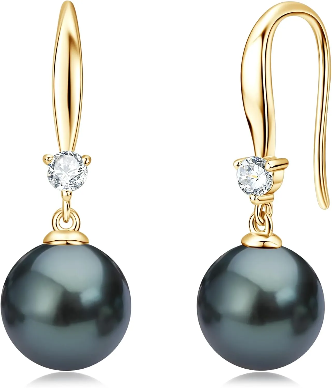 Tahitian Black Pearl Earrings for Women, 925 Sterling Silver Genuine Tahitian Cultured Pearl Drop Earrings Jewelry Gift for Women Wife Mom Daughter