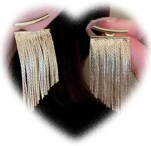 Tassel Earrings for Women Gold Silver Long Statement Drop Dangle Earrings Trendy Ear Jackets Front Back Earrings Bohemian Linear Fringe Chain Chandelier Prom Earrings Wedding Brides Bridesmaid Jewelry