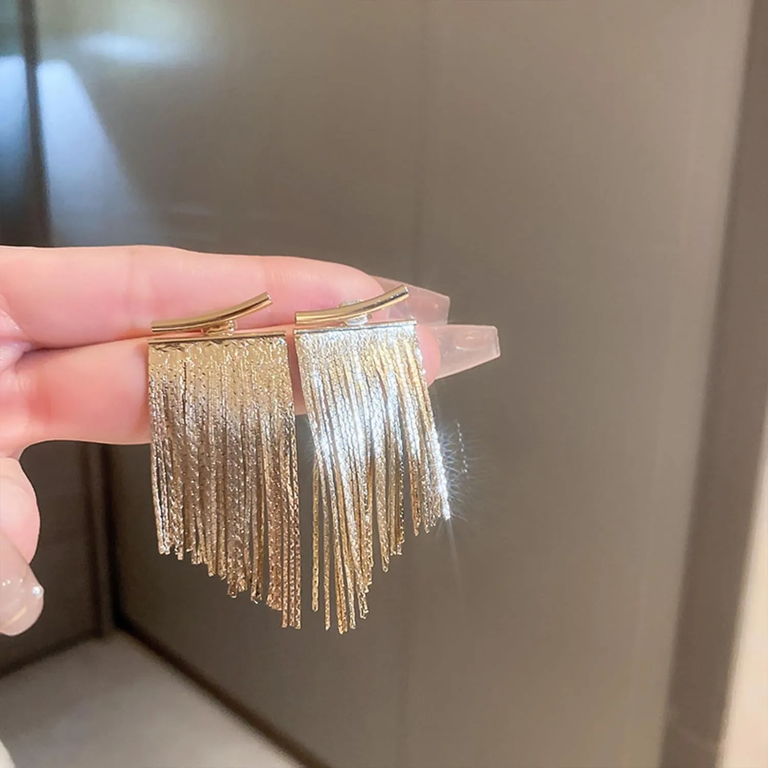 Tassel Earrings for Women Gold Silver Long Statement Drop Dangle Earrings Trendy Ear Jackets Front Back Earrings Bohemian Linear Fringe Chain Chandelier Prom Earrings Wedding Brides Bridesmaid Jewelry
