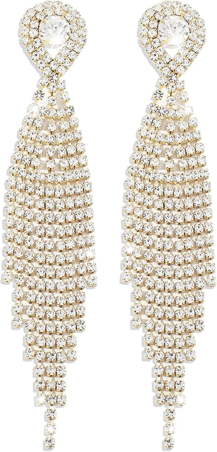 Teardrop Chandelier Earrings for Women Teardrop Shape Dangle Earrings Crystal Long Tassel Earrings Sparkling Rhinestone Earrings Party Jewelry Gift for women