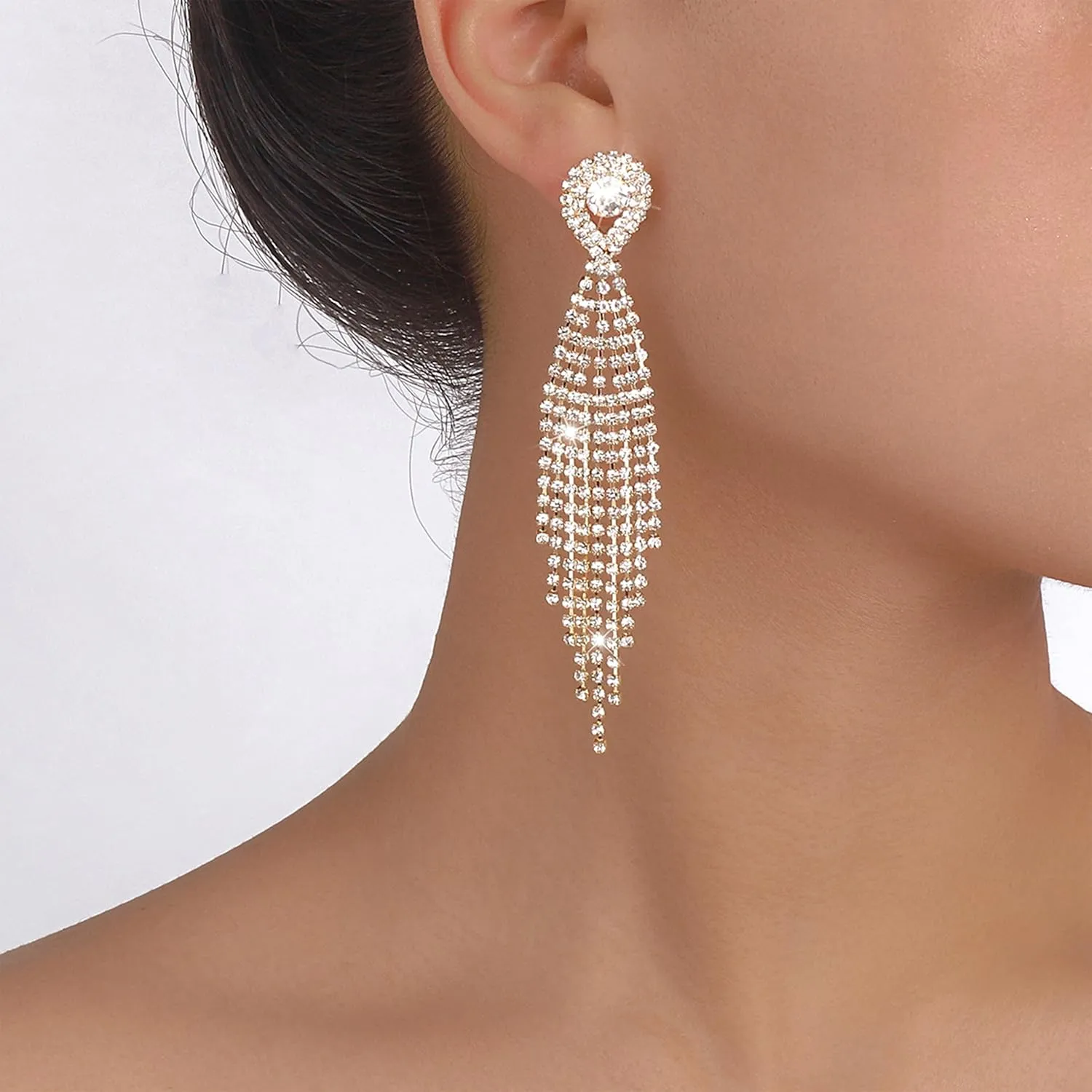 Teardrop Chandelier Earrings for Women Teardrop Shape Dangle Earrings Crystal Long Tassel Earrings Sparkling Rhinestone Earrings Party Jewelry Gift for women