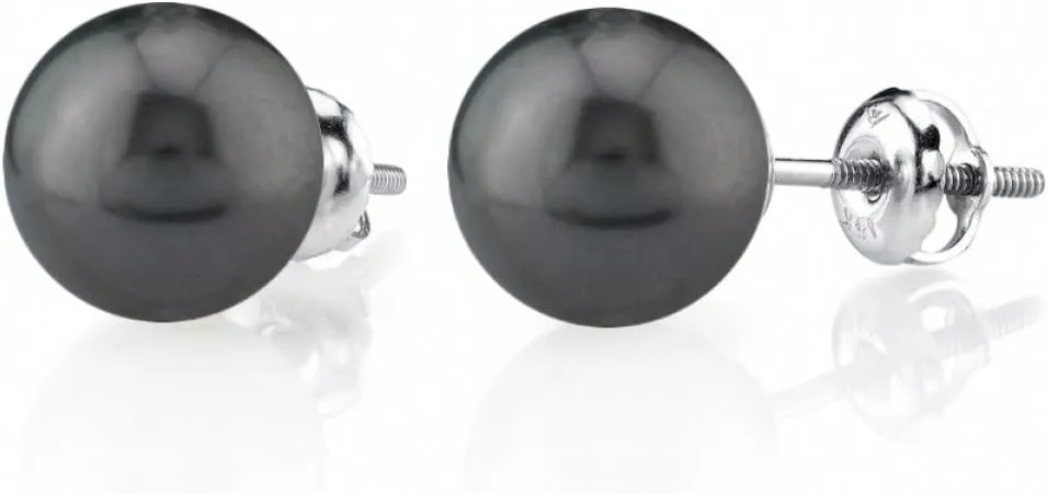 THE PEARL SOURCE 14k Gold Screwback 9-10mm AAAA Quality Round Tahitian South Sea Cultured Pearl Stud Earrings for Women