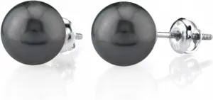 THE PEARL SOURCE 14k Gold Screwback 9-10mm AAAA Quality Round Tahitian South Sea Cultured Pearl Stud Earrings for Women