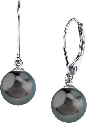 THE PEARL SOURCE Tahitian Real Pearl Earrings for Women - 14k Gold Leverback Earrings | Hypoallergenic Earrings with Genuine Round Tahitian Cultured Pearls, 10-11mm