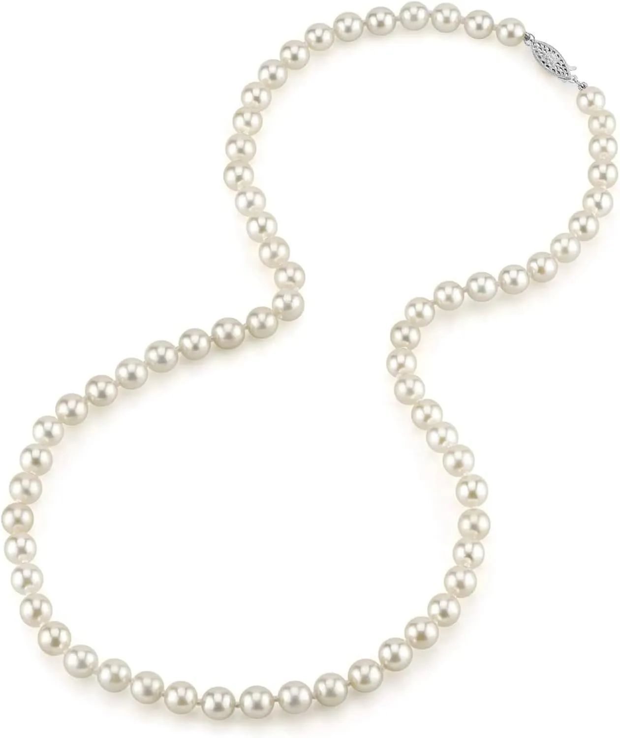 The Pearl Source White Akoya Japanese Pearl Necklace for Women - 14k Gold Pearl Strand Necklace | 18in Long Pearl with Genuine Cultured Pearls, 8.5-9.0mm
