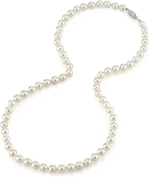 The Pearl Source White Akoya Japanese Pearl Necklace for Women - 14k Gold Pearl Strand Necklace | 18in Long Pearl with Genuine Cultured Pearls, 8.5-9.0mm