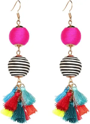 Unique Boho Colorful Tassel Thread Ball Dangle Earrings Women's Birthday Christmas Valentine's Day Gifts