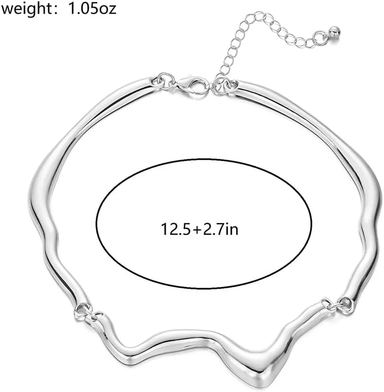 Unique Chunky Gold Liquid Metal Clavicle Choker Necklace for Women Trendy Punk Irregular Geometric Wavy Necklaces Party Rock Hip Hop Jewelry Accessories