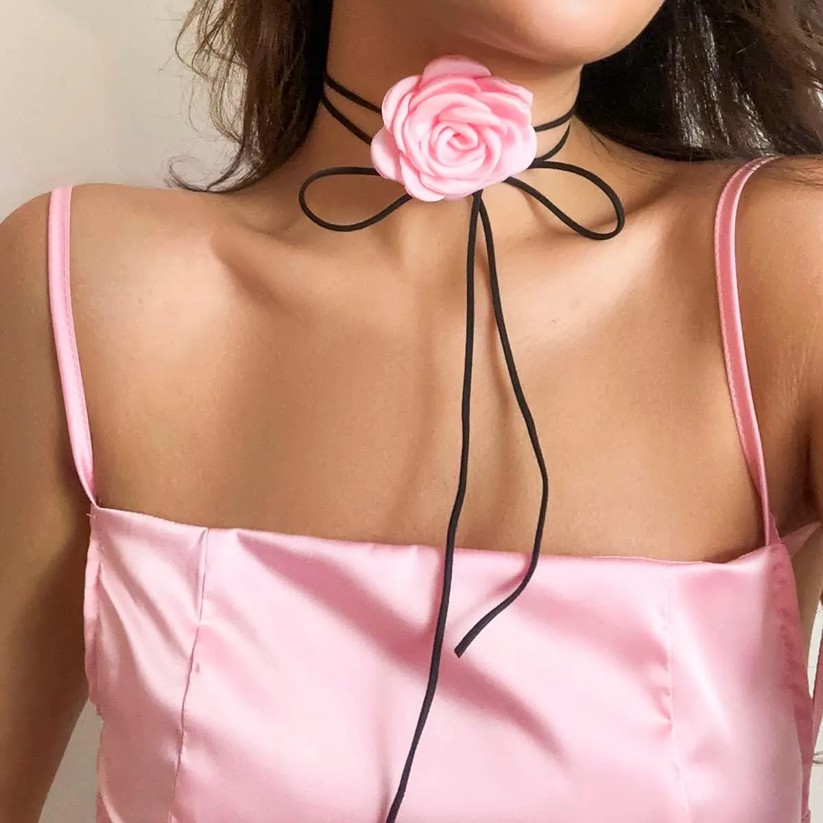 Velvet Big Flower Necklace Floral Choker Rose Flower Choker Necklace For Women