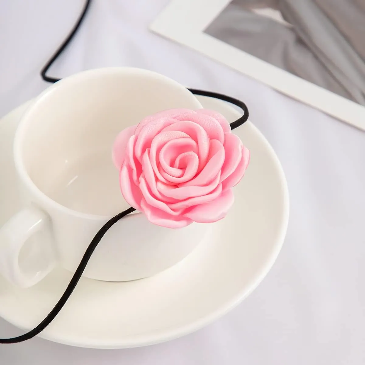 Velvet Big Flower Necklace Floral Choker Rose Flower Choker Necklace For Women