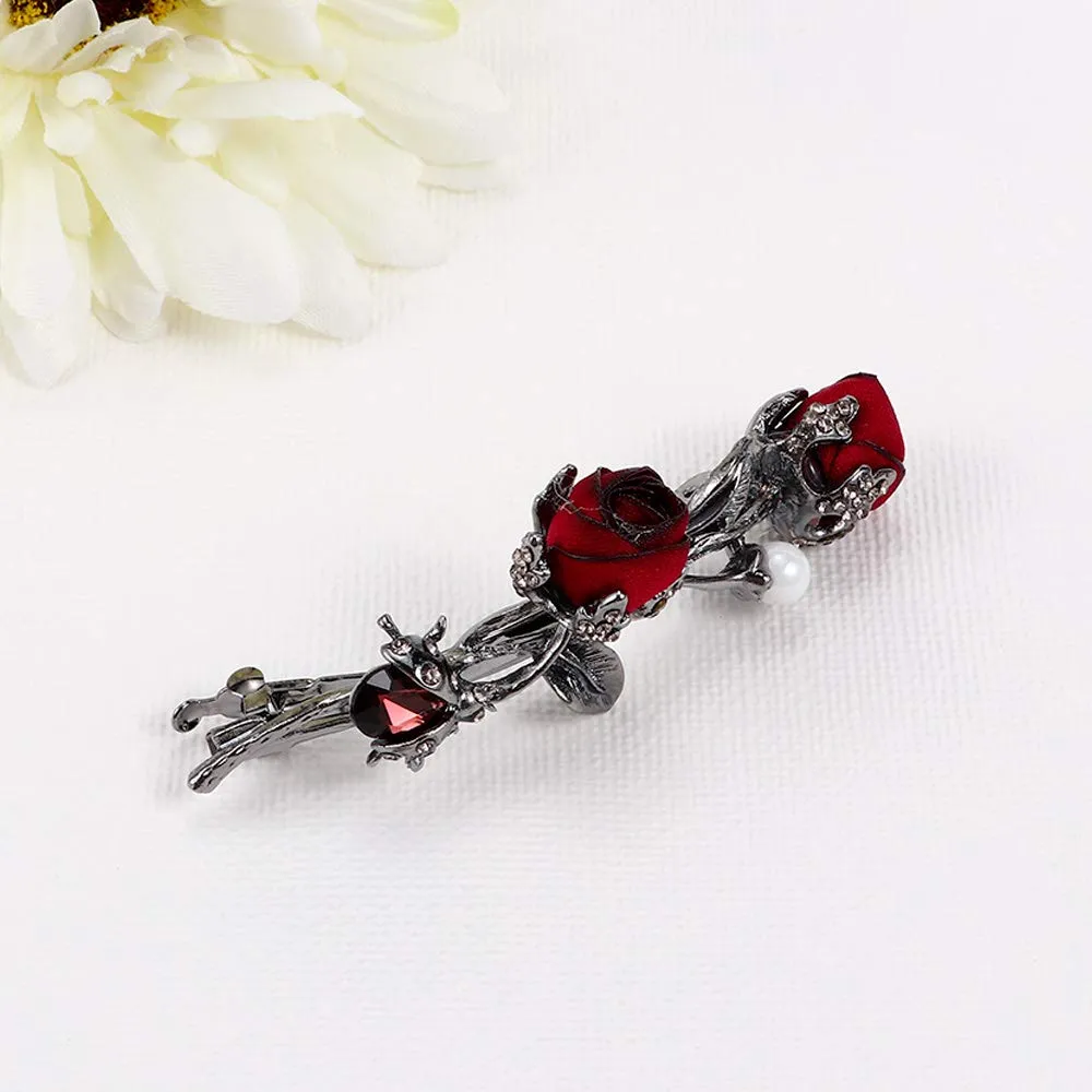 Vintage Crystal Rose Hair Clips,Elegant Rhinestones Rose Flower Metal Hair Clips Hair Barrette Ponytail Holder Slide Clips Hair Jewelry for Wedding,Party,Birthday and Holiday Gifts (red-2PCS)
