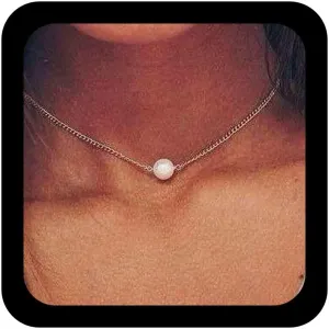 Vintage Pearl Choker Necklace Boho Pearl Necklace Silver Imitation Pearl Pendant Necklace Everyday Necklace Chain Jewelry