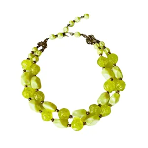 Vintage Plastic Greenish-yellow Color Bead Necklace