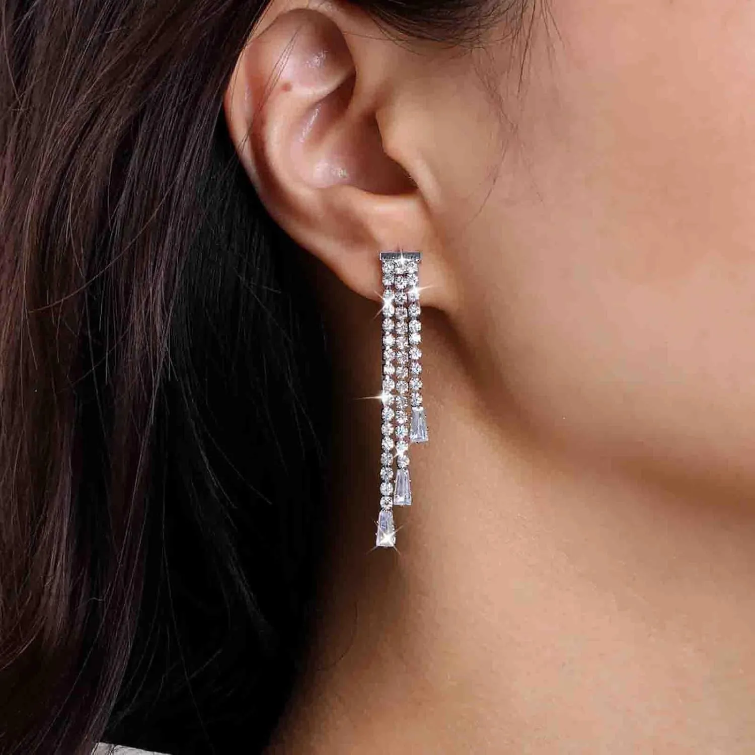 Vintage Rhinestone Tassel Earrings Wedding Chandelier Drop Earrings Long Crystal Chain Earrings Gold Cz Tassel Dangle Earrings Long Crystal Cz Earrings Jewelry for Women