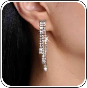 Vintage Rhinestone Tassel Earrings Wedding Chandelier Drop Earrings Long Crystal Chain Earrings Gold Cz Tassel Dangle Earrings Long Crystal Cz Earrings Jewelry for Women