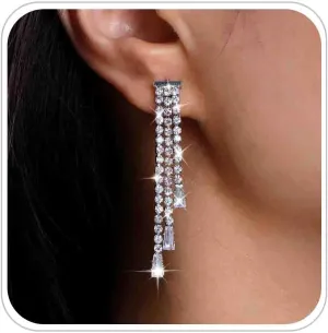 Vintage Rhinestone Tassel Earrings Wedding Chandelier Drop Earrings Long Crystal Chain Earrings Gold Cz Tassel Dangle Earrings Long Crystal Cz Earrings Jewelry for Women