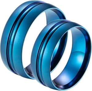 Vintage Rings for Men, Men Rings Stainless Steel Blue Brushed Ring 8mm Valentine's Day Couple Rings