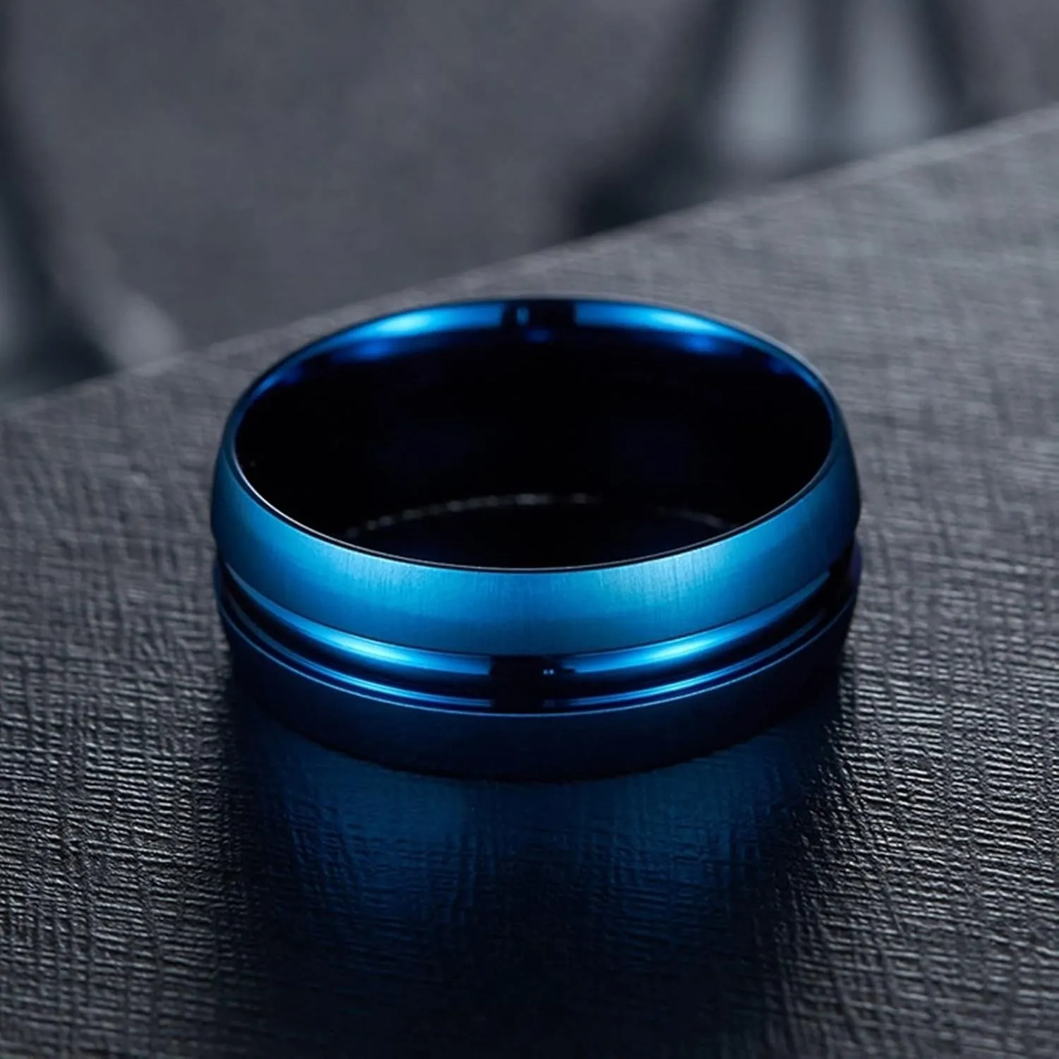 Vintage Rings for Men, Men Rings Stainless Steel Blue Brushed Ring 8mm Valentine's Day Couple Rings