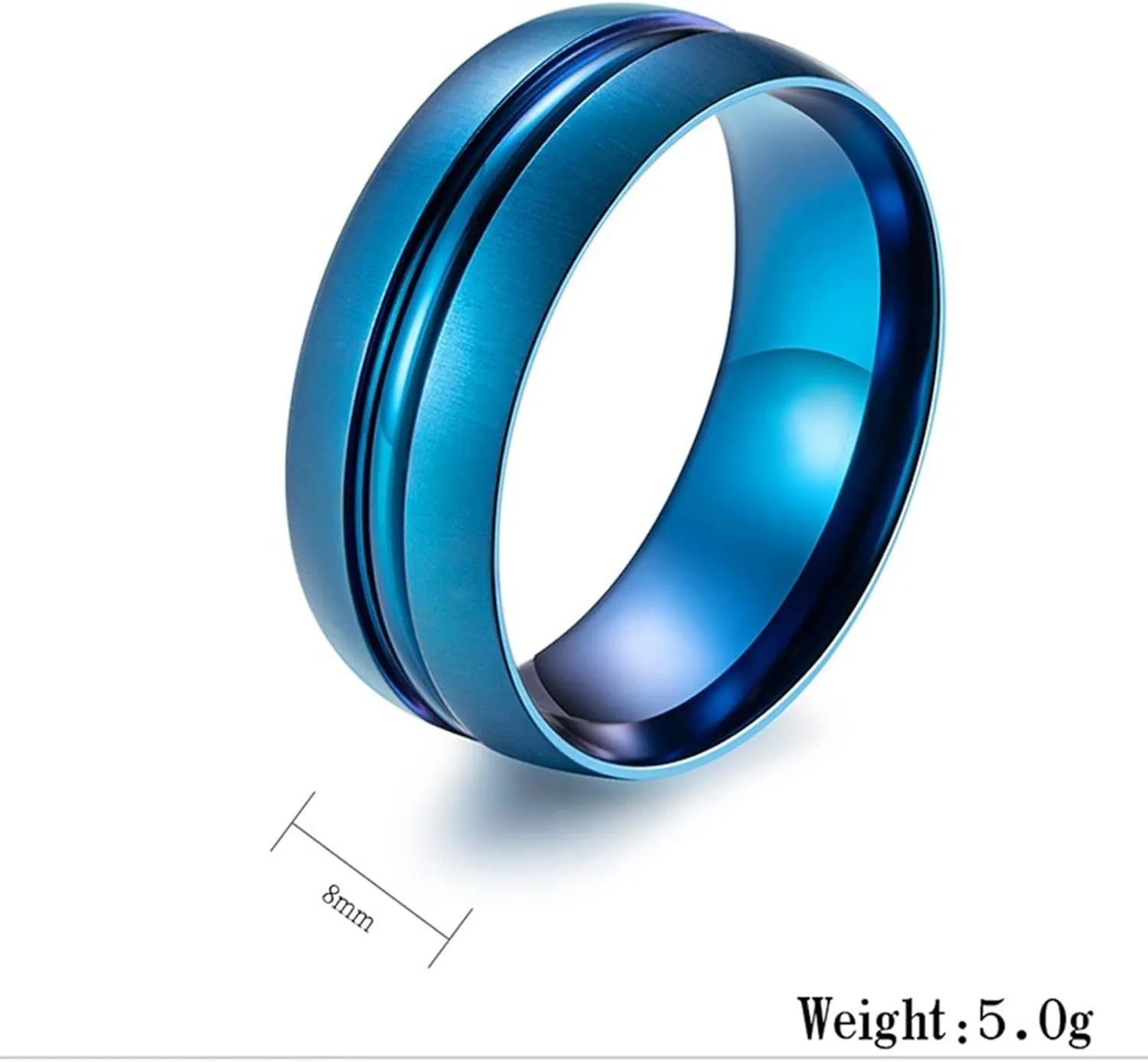 Vintage Rings for Men, Men Rings Stainless Steel Blue Brushed Ring 8mm Valentine's Day Couple Rings