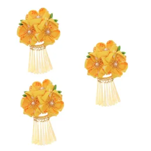 Wedding headwear,3pcs Red Hair Accessories Kimono Hair Clip Flower Clip Hairpin Bobby