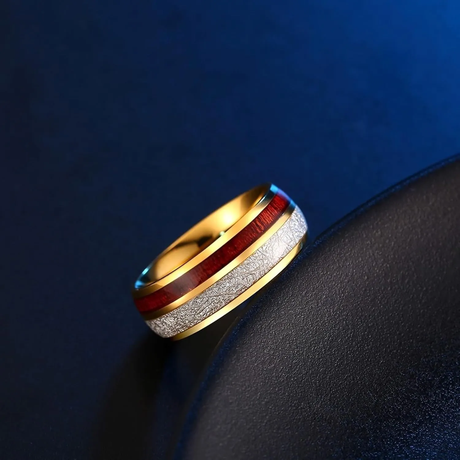 Wedding Rings for Couples Set, Engagement Rings for Couples Set Stainless Steel Comfort Fit 8mm Gold Ring Wood Inlay