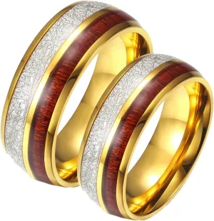 Wedding Rings for Couples Set, Engagement Rings for Couples Set Stainless Steel Comfort Fit 8mm Gold Ring Wood Inlay