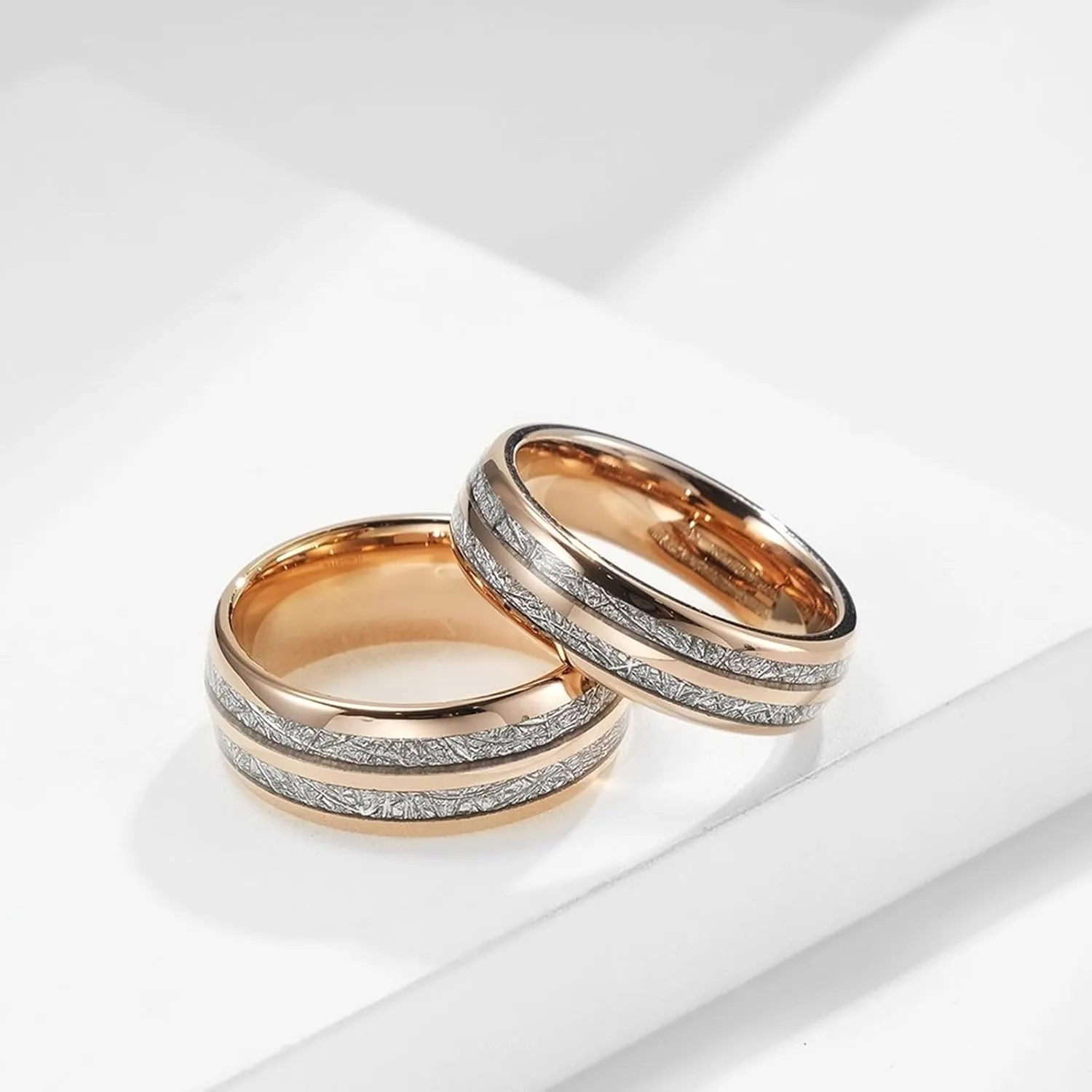 Wedding Rings for Couples Set, Tungsten Couple Rings Set Promise Rings Comfort Fit 6mm 8mm Rose Gold Ring Inlay Metal