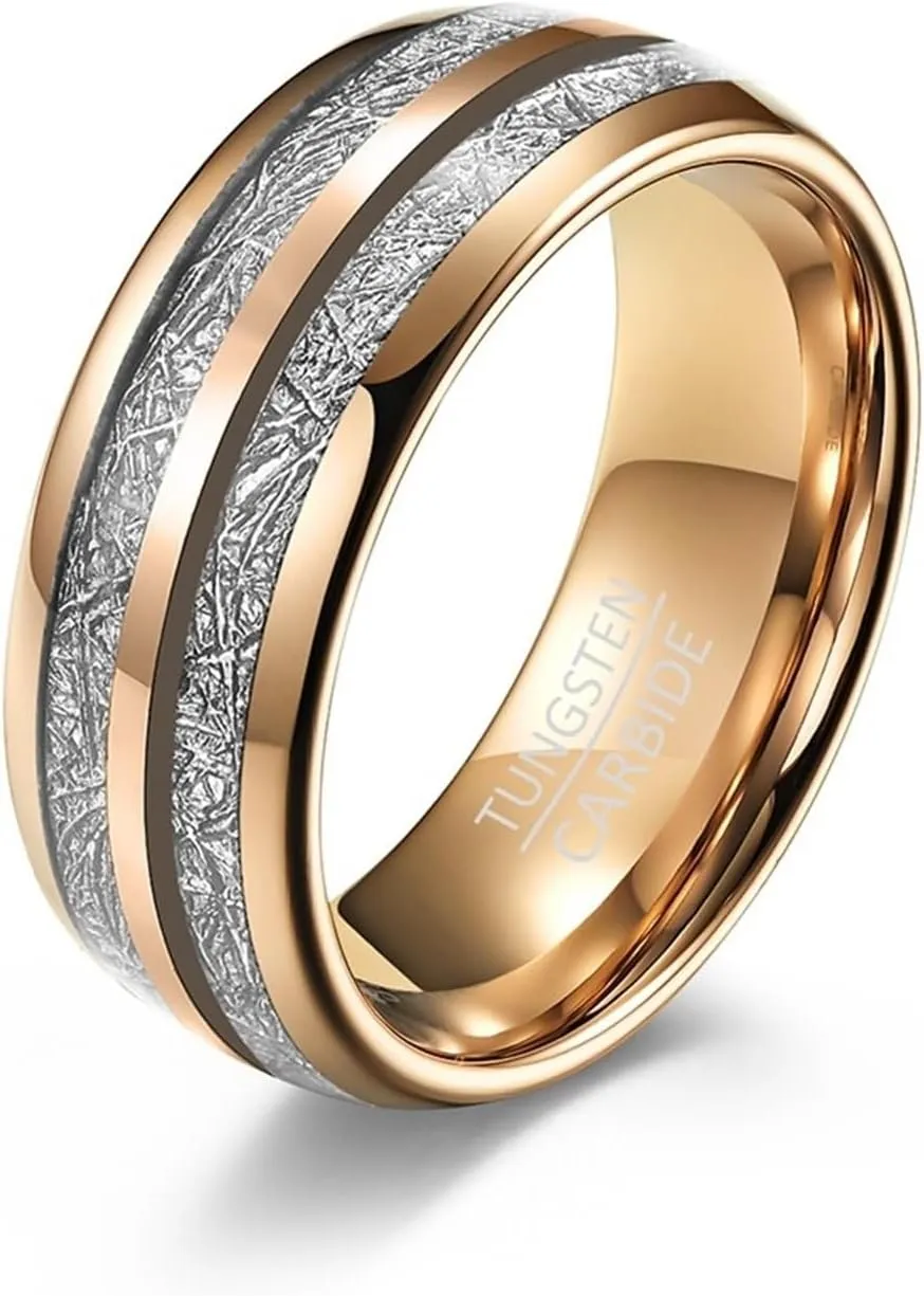 Wedding Rings for Couples Set, Tungsten Couple Rings Set Promise Rings Comfort Fit 6mm 8mm Rose Gold Ring Inlay Metal