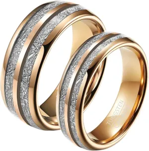 Wedding Rings for Couples Set, Tungsten Couple Rings Set Promise Rings Comfort Fit 6mm 8mm Rose Gold Ring Inlay Metal