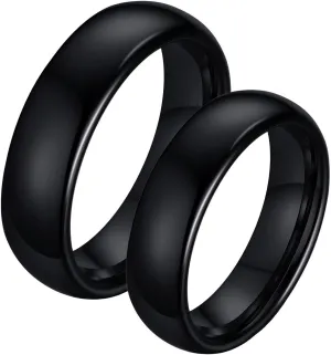 Wedding Rings Sets for Men and Women, Engagement Rings for Couples Set Tungsten Comfort Fit Polished Black Ring 6mm