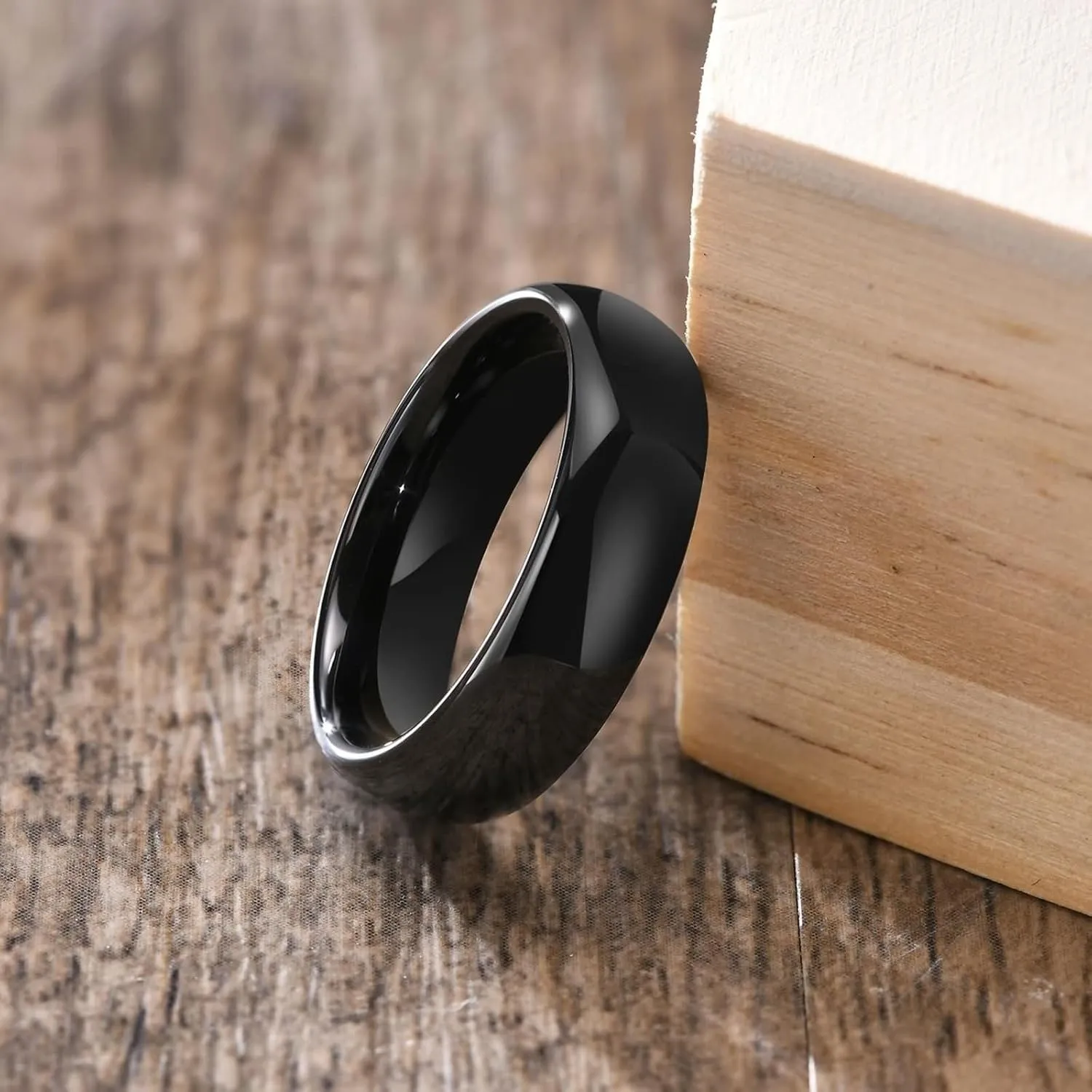 Wedding Rings Sets for Men and Women, Engagement Rings for Couples Set Tungsten Comfort Fit Polished Black Ring 6mm