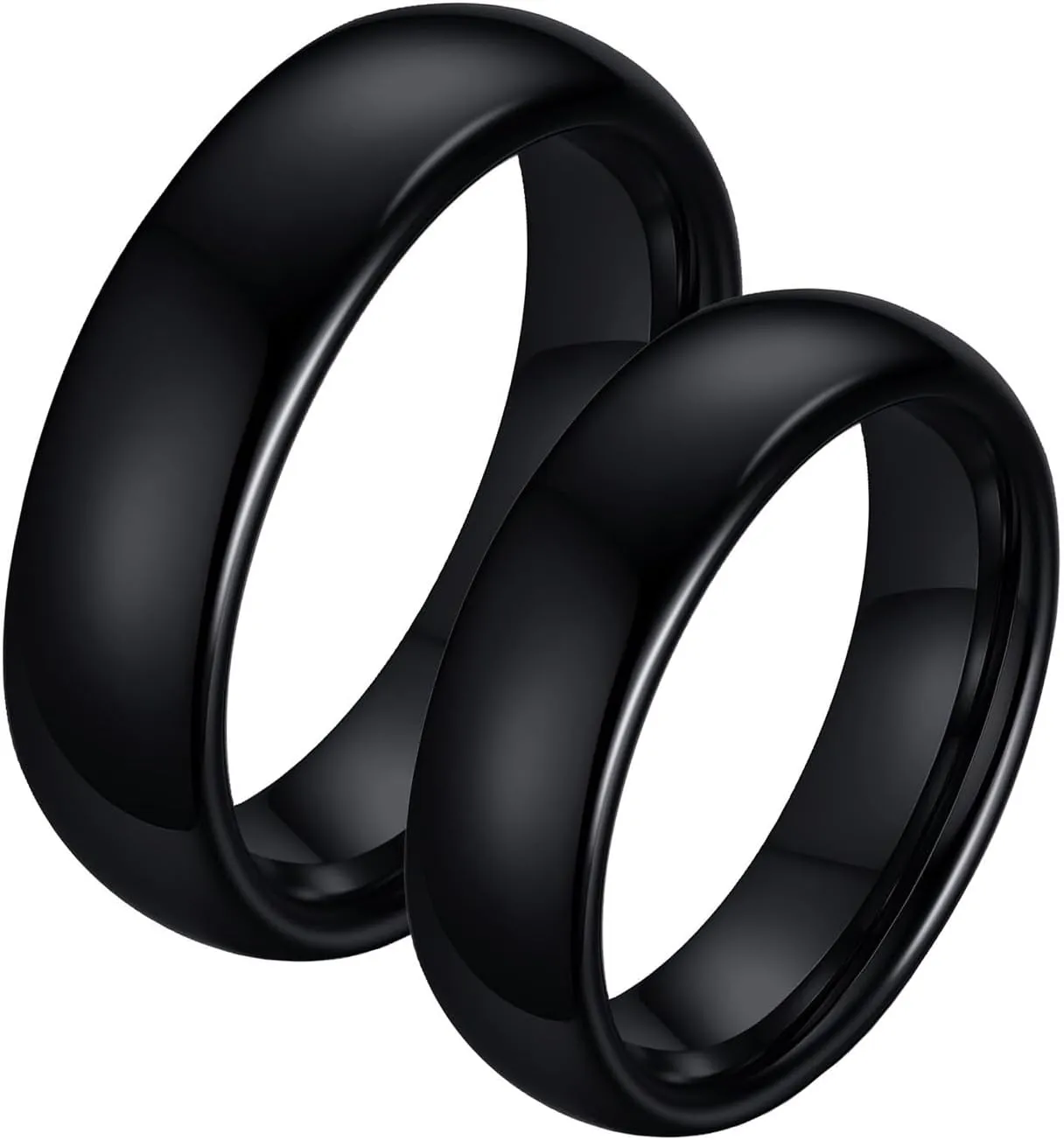 Wedding Rings Sets for Men and Women, Engagement Rings for Couples Set Tungsten Comfort Fit Polished Black Ring 6mm