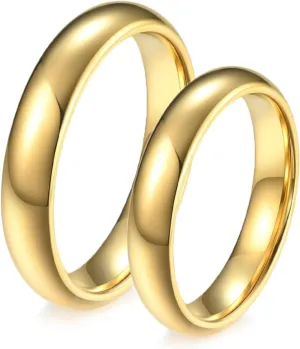 Wedding Rings Sets His and Hers, Tungsten Anniversary Rings for Couple Comfort Fit Gold Polished Ring 4mm