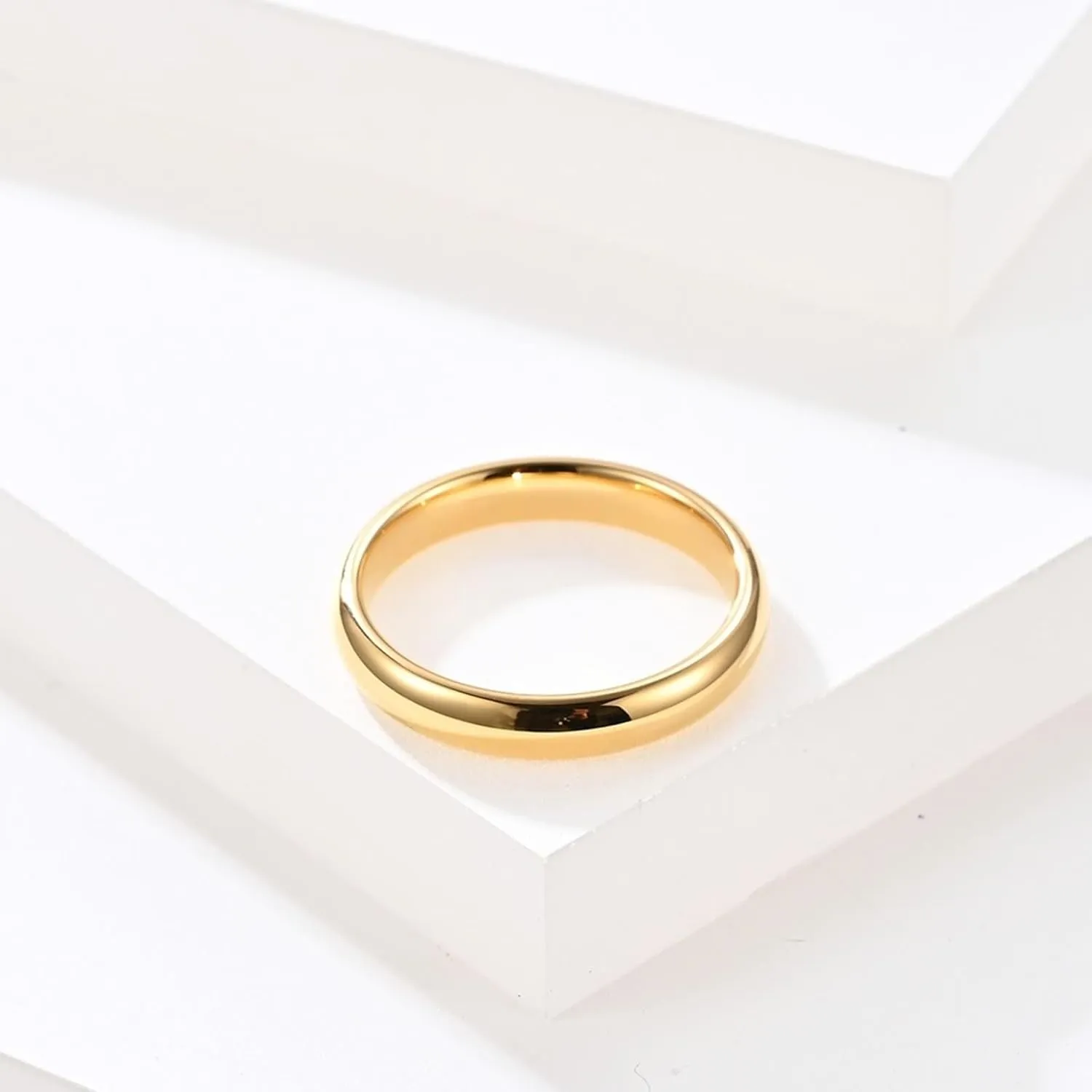 Wedding Rings Sets His and Hers, Tungsten Anniversary Rings for Couple Comfort Fit Gold Polished Ring 4mm