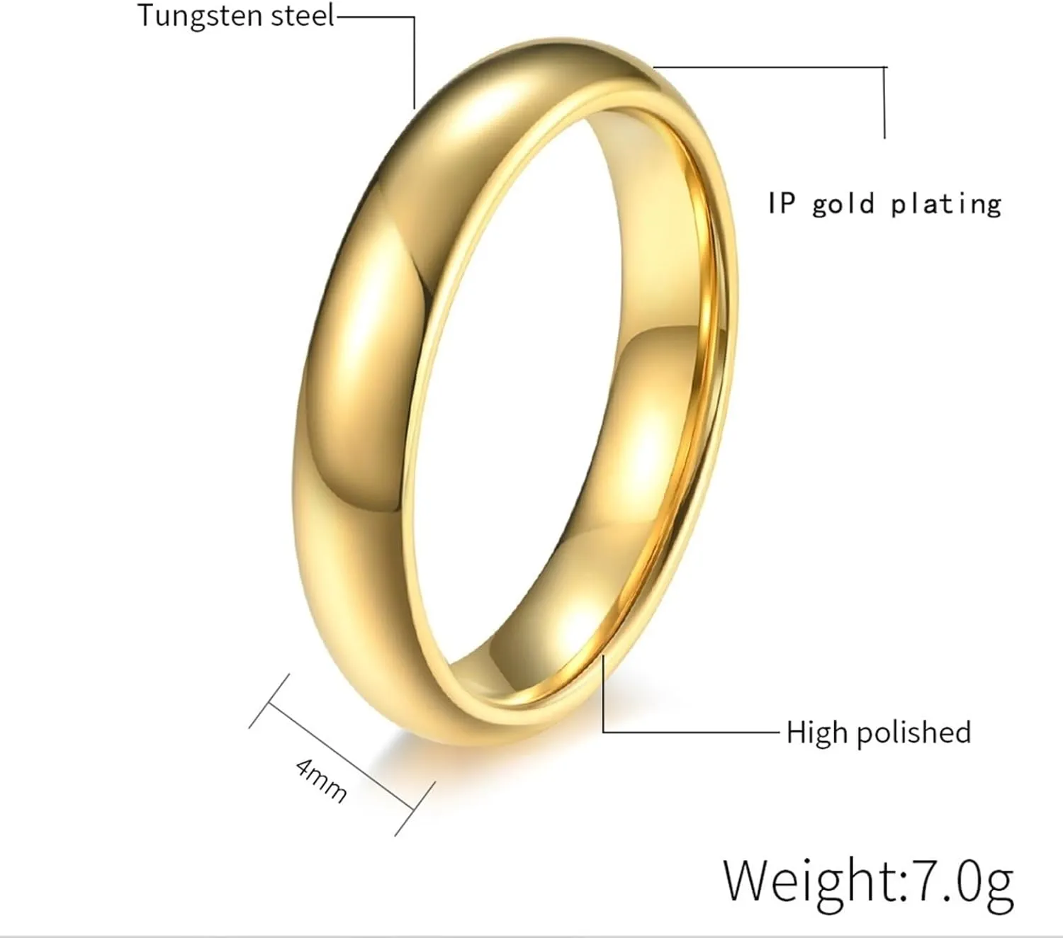 Wedding Rings Sets His and Hers, Tungsten Anniversary Rings for Couple Comfort Fit Gold Polished Ring 4mm