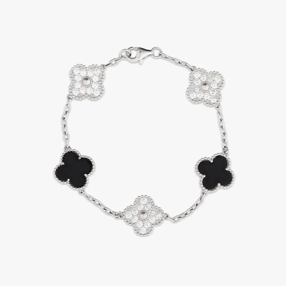White Gold Agate Four Leaf Bracelet