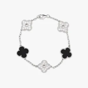 White Gold Agate Four Leaf Bracelet