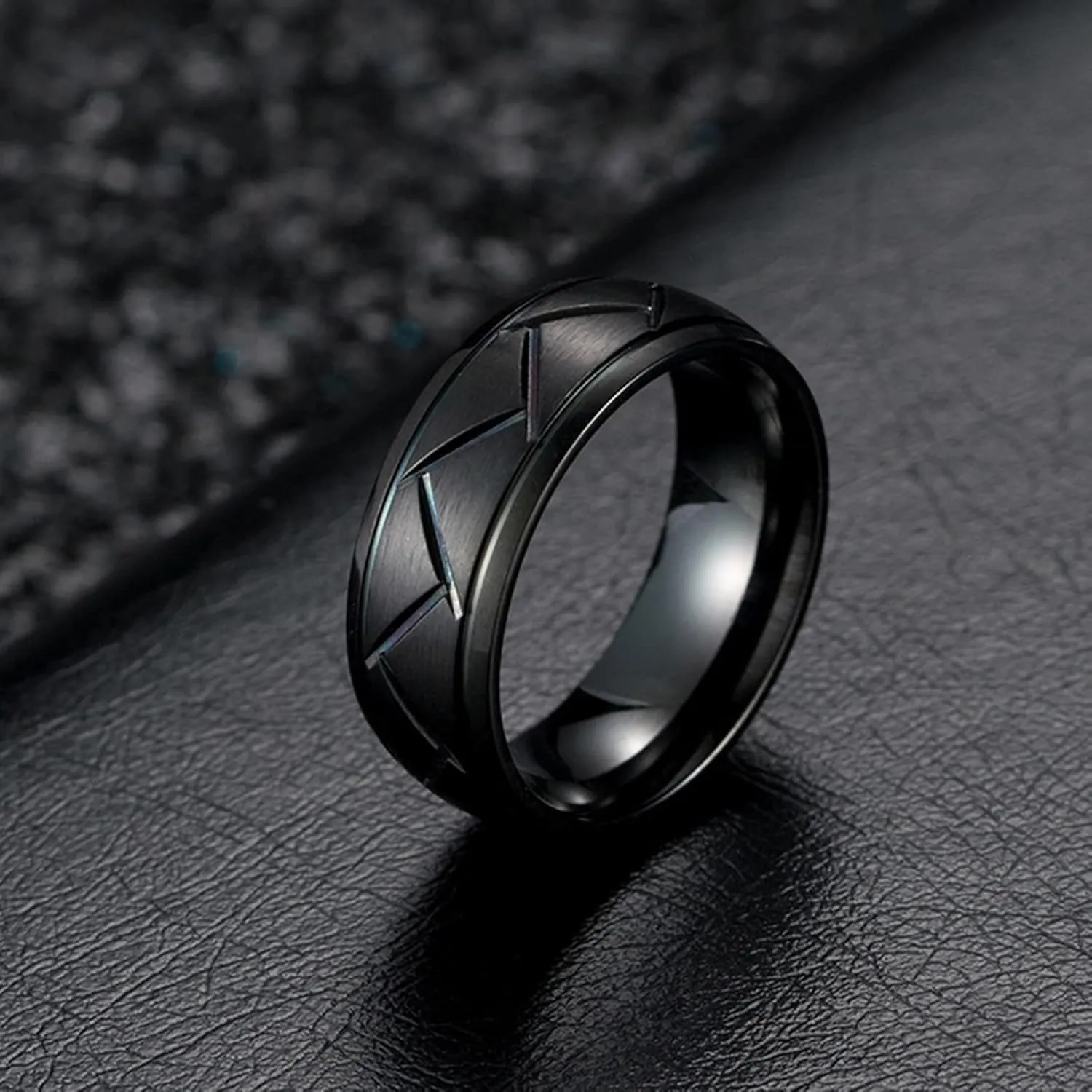 Women Rings Engagement, Stainless Steel Rings for Women Black Silver Brushed Ring 8mm Engagement Couple Rings