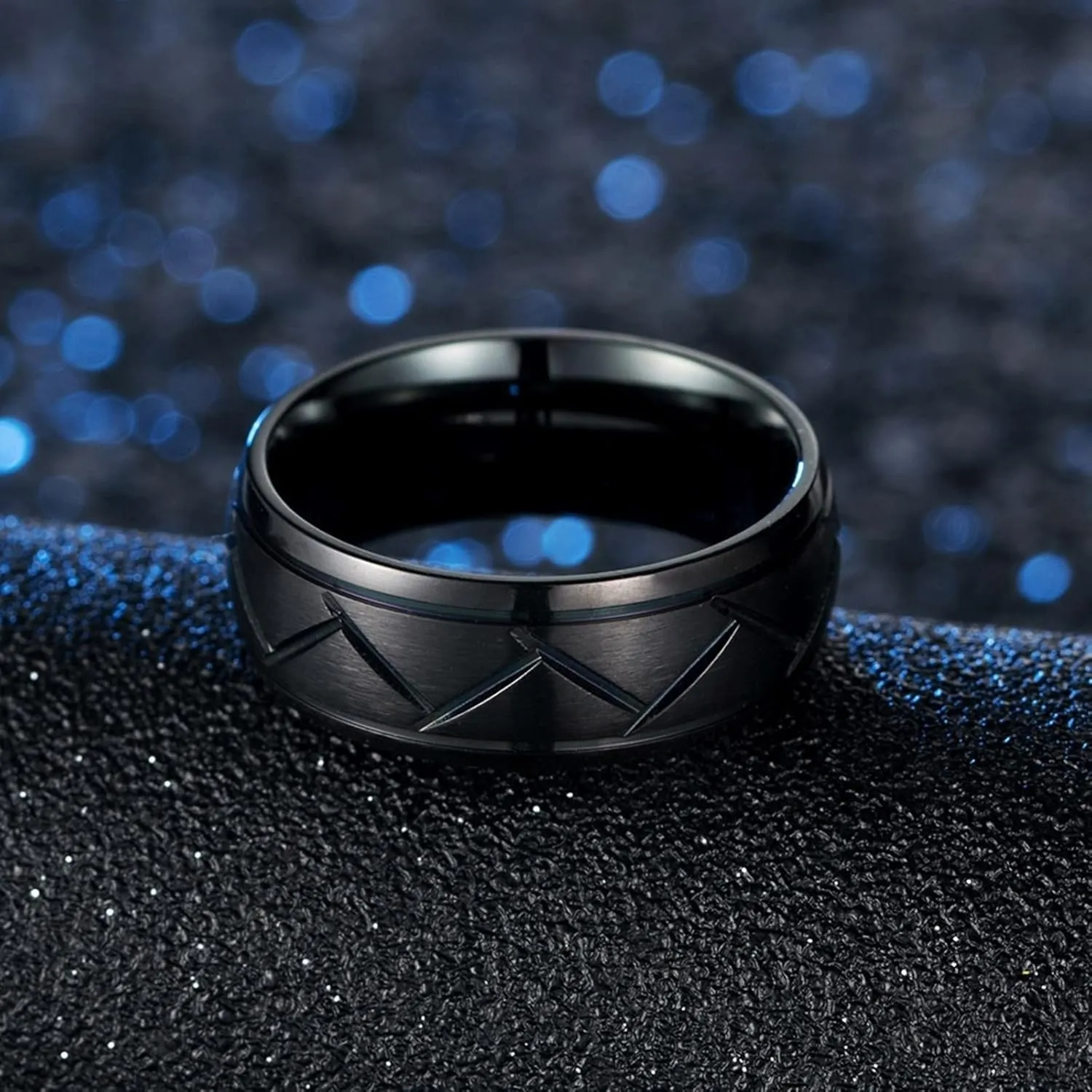Women Rings Engagement, Stainless Steel Rings for Women Black Silver Brushed Ring 8mm Engagement Couple Rings