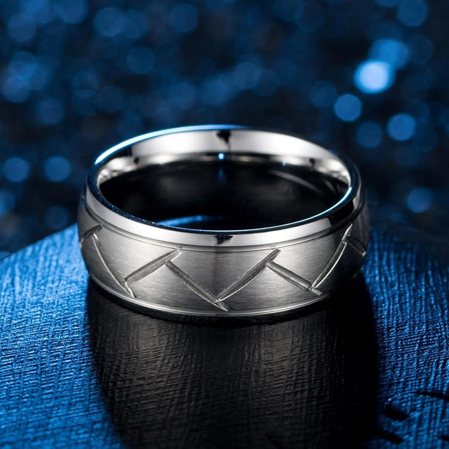 Women Rings Engagement, Stainless Steel Rings for Women Black Silver Brushed Ring 8mm Engagement Couple Rings