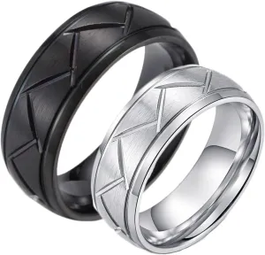 Women Rings Engagement, Stainless Steel Rings for Women Black Silver Brushed Ring 8mm Engagement Couple Rings
