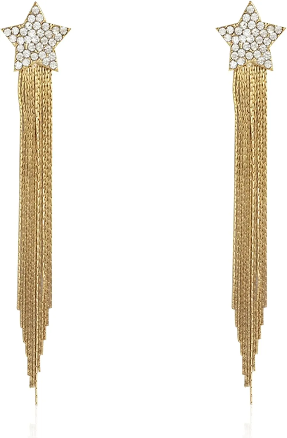 Women Tassel Earrings Star Ear Stud Pave Crystal Dangle Boho Waterfall Beaded Fringe Drop Earring For Women